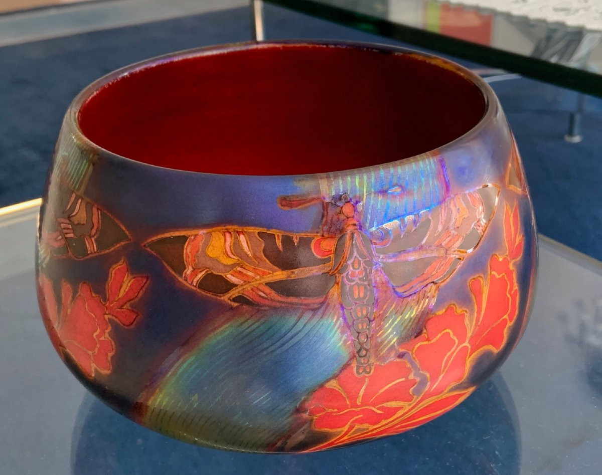 Zsolnay Pécs Ca.1900, Hungarian Art Nouveau Ceramic, Decorated With Dragonflies Or Butterflies-photo-1