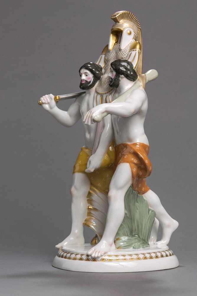 KPM Berlin 1911 – Double figure « Deux Étrusques portant une armure » du Cortège nuptial-photo-4