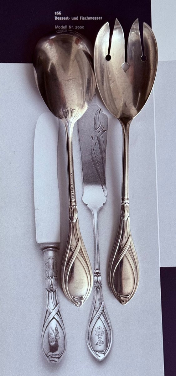 Art Nouveau Silver Flatware Pair Of “tulip” Serving Pieces, Model No. 2900, Franz Bahner-photo-3