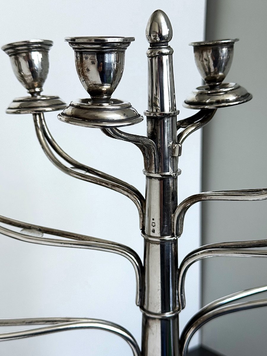 Rare Chanukah Candlestick, Silver 800, Budapest Ca. 1920-1925, Diana Mark-photo-2