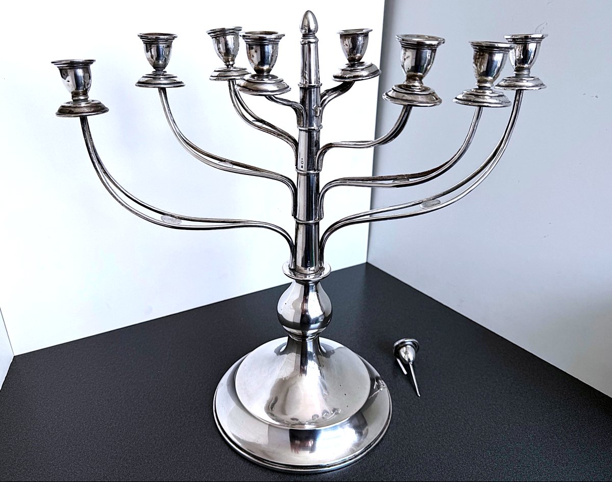Rare Chanukah Candlestick, Silver 800, Budapest Ca. 1920-1925, Diana Mark-photo-1