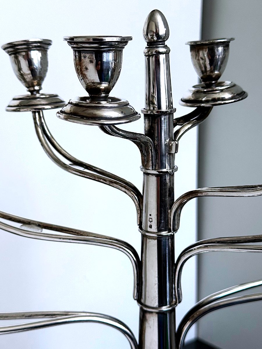 Rare Chanukah Candlestick, Silver 800, Budapest Ca. 1920-1925, Diana Mark-photo-2