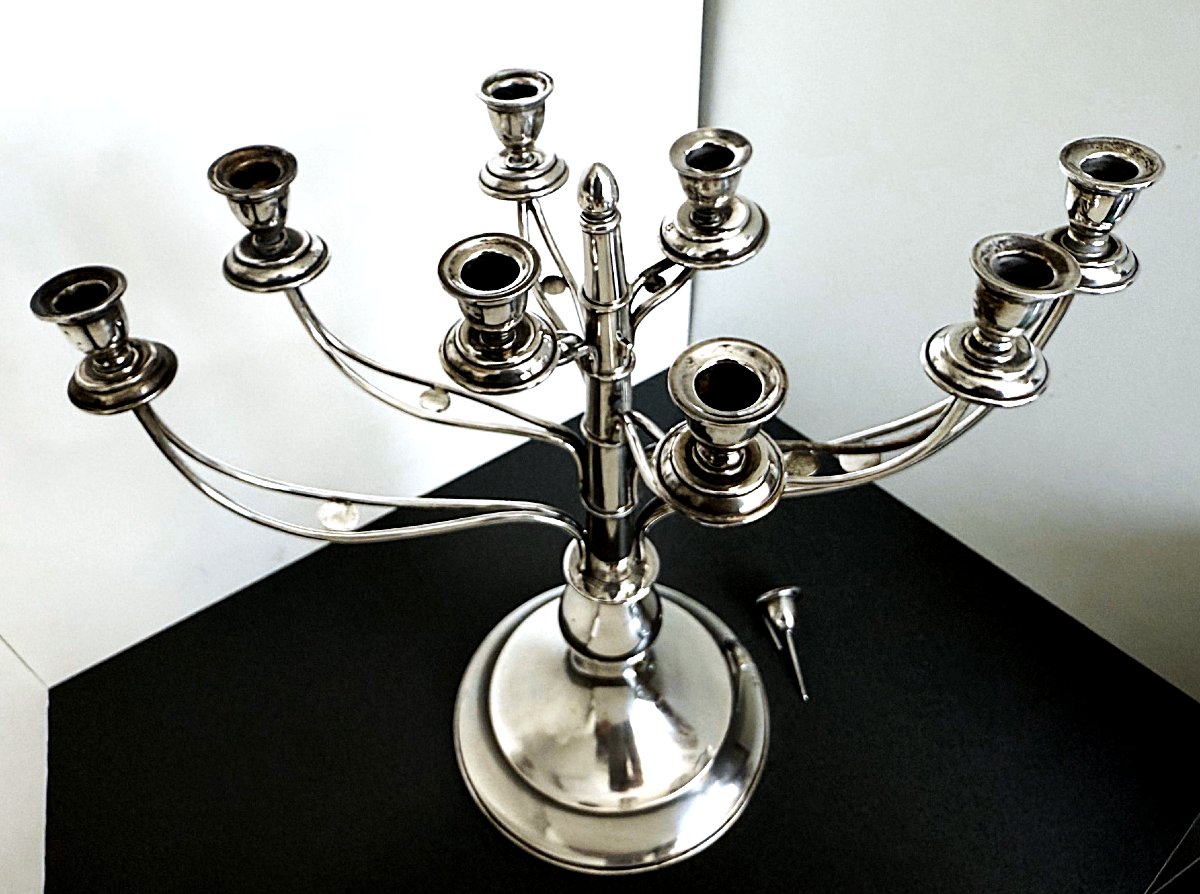 Rare Chanukah Candlestick, Silver 800, Budapest Ca. 1920-1925, Diana Mark-photo-3