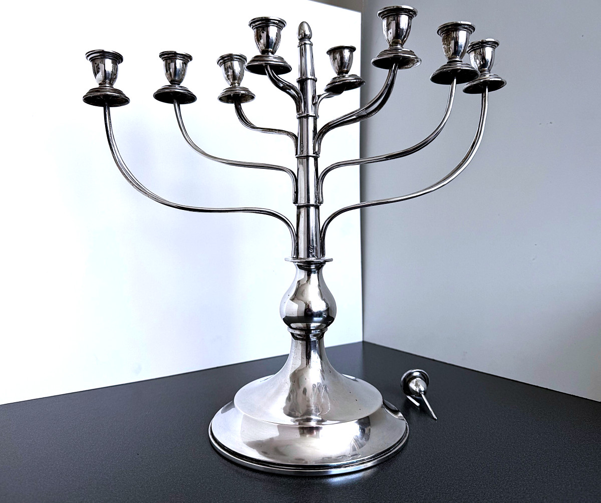 Rare Chanukah Candlestick, Silver 800, Budapest Ca. 1920-1925, Diana Mark