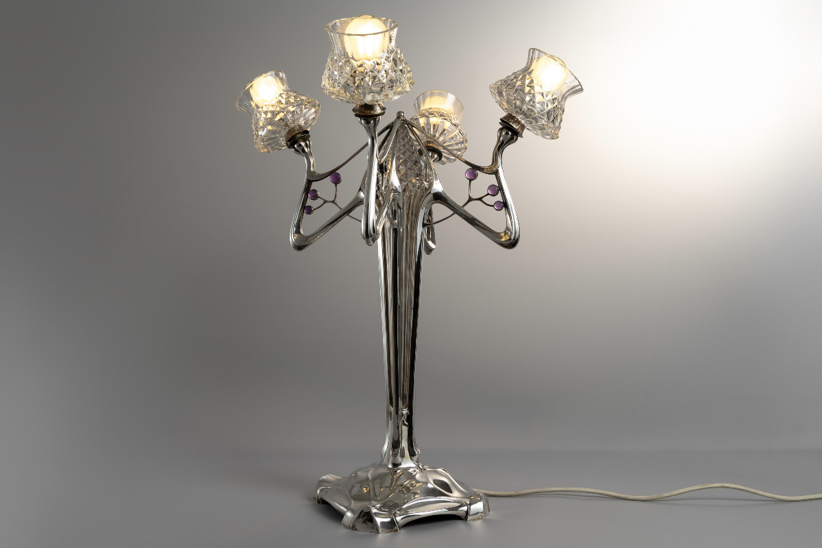 An Exceptional Art Nouveau Silver Lamp By Orivit Ag, Cologne, Germany 1904-photo-2