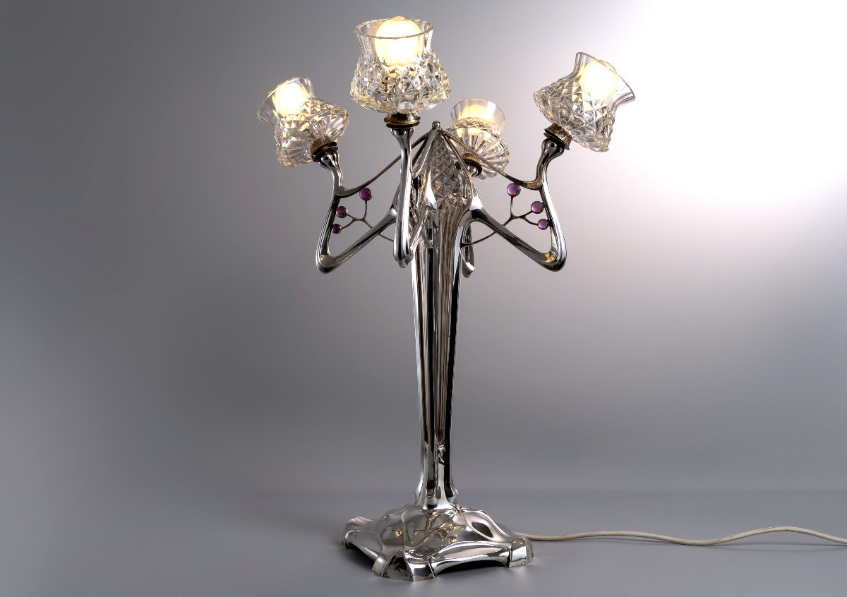 An Exceptional Art Nouveau Silver Lamp By Orivit Ag, Cologne, Germany 1904