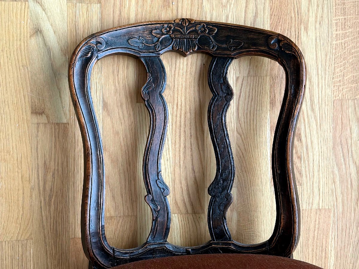 Baroque rhénan-mosan Quatre chaises, chêne sculpté, XVIIIe siècle - Baroque , Rococo style-photo-3