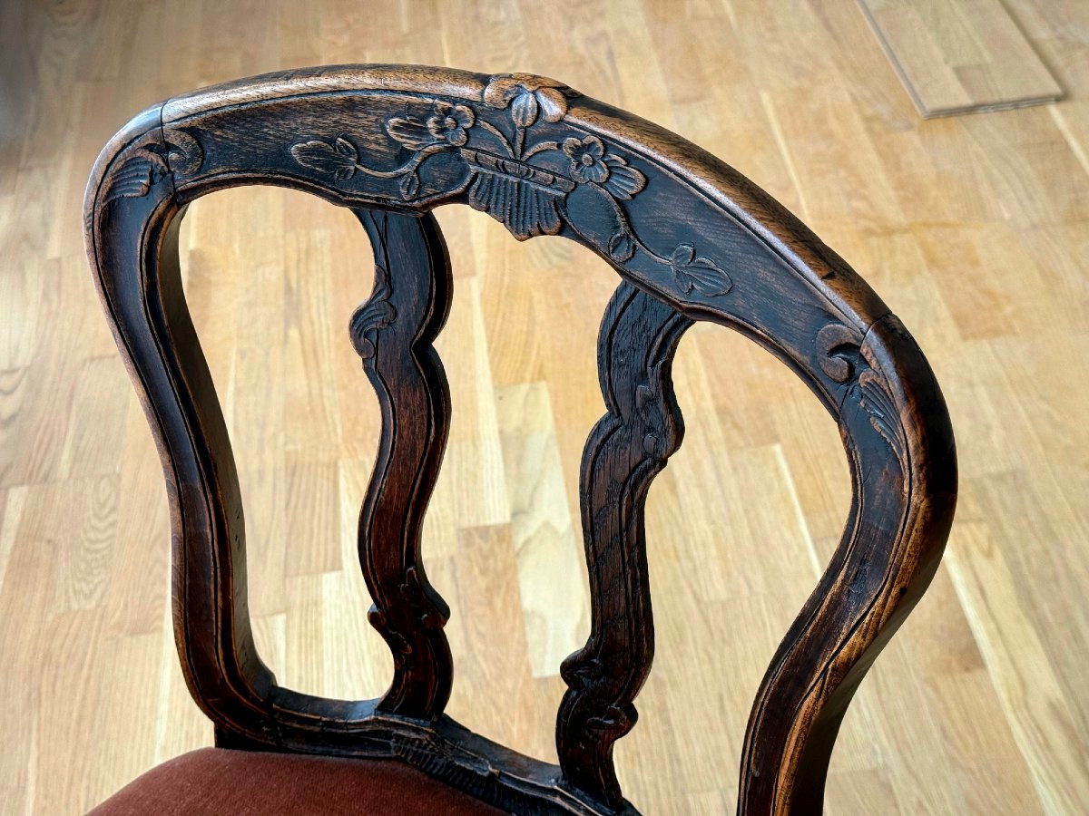 Baroque rhénan-mosan Quatre chaises, chêne sculpté, XVIIIe siècle - Baroque , Rococo style-photo-1