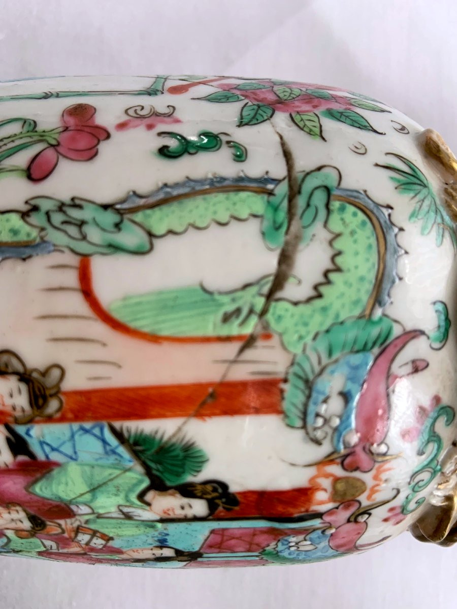 Canton, Chine Paire de vases balustres Émail Famille Rose Dynastie Qing, XIXe siècle  H.24,5 cm-photo-4