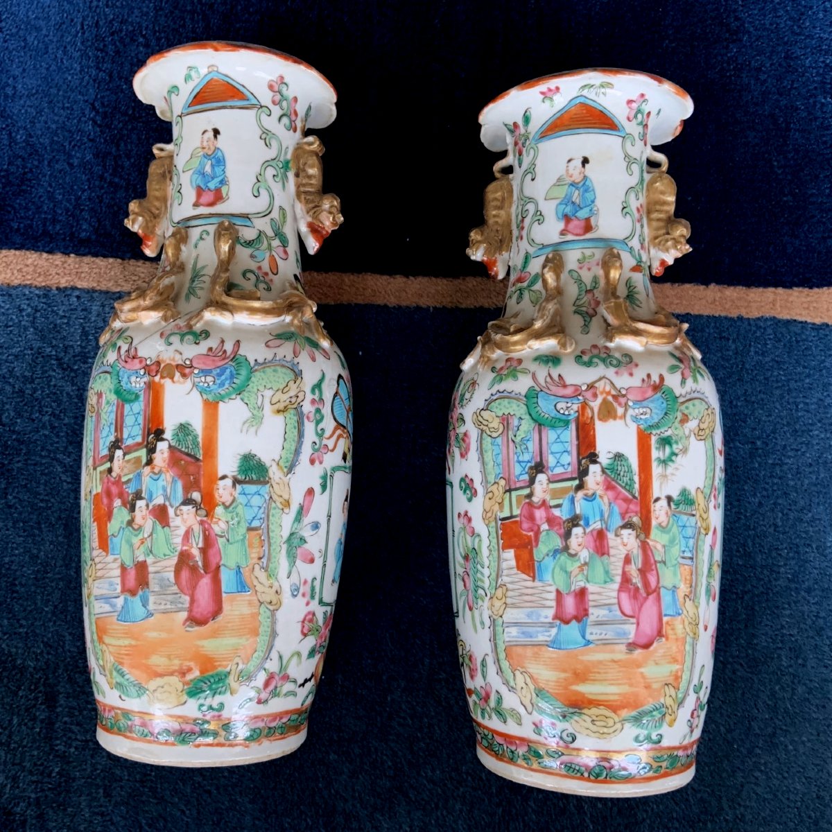 Canton, Chine Paire de vases balustres Émail Famille Rose Dynastie Qing, XIXe siècle  H.24,5 cm-photo-4