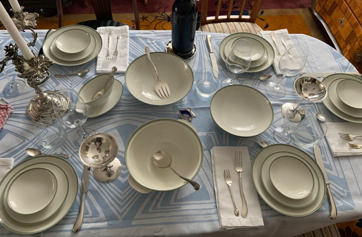 Kpm Berlin Soup Plate Urbino Service With Celadon Rim Design Trude Petri 1931-photo-3
