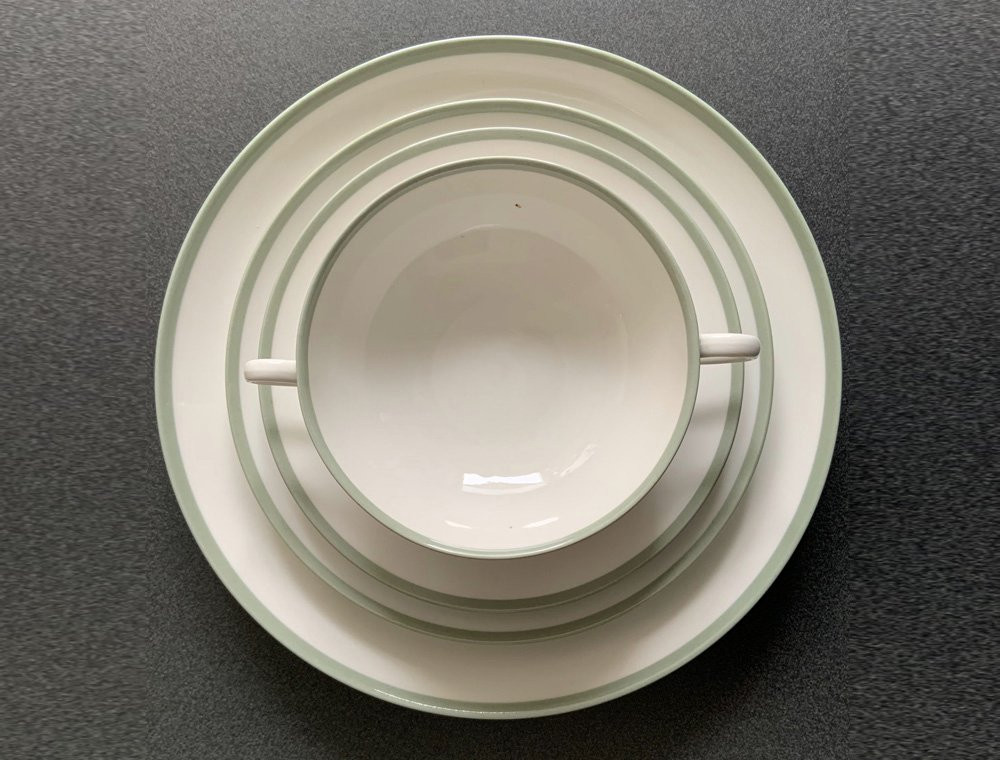 Kpm Berlin Soup Plate Urbino Service With Celadon Rim Design Trude Petri 1931-photo-3