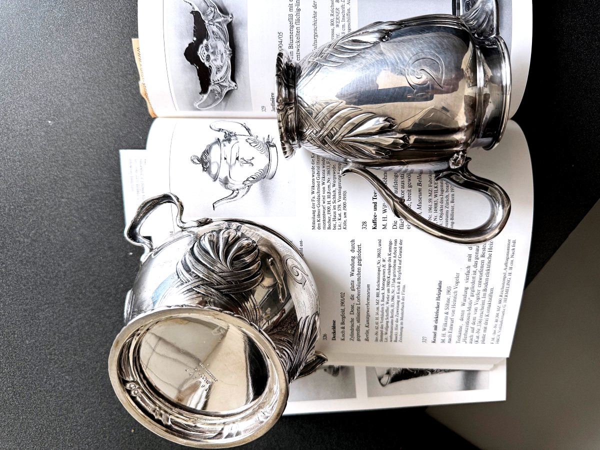 Service en argent Art nouveau · Création Heinrich Vogeler · Plateau, Pot à crème & Sucrier 1903-photo-3