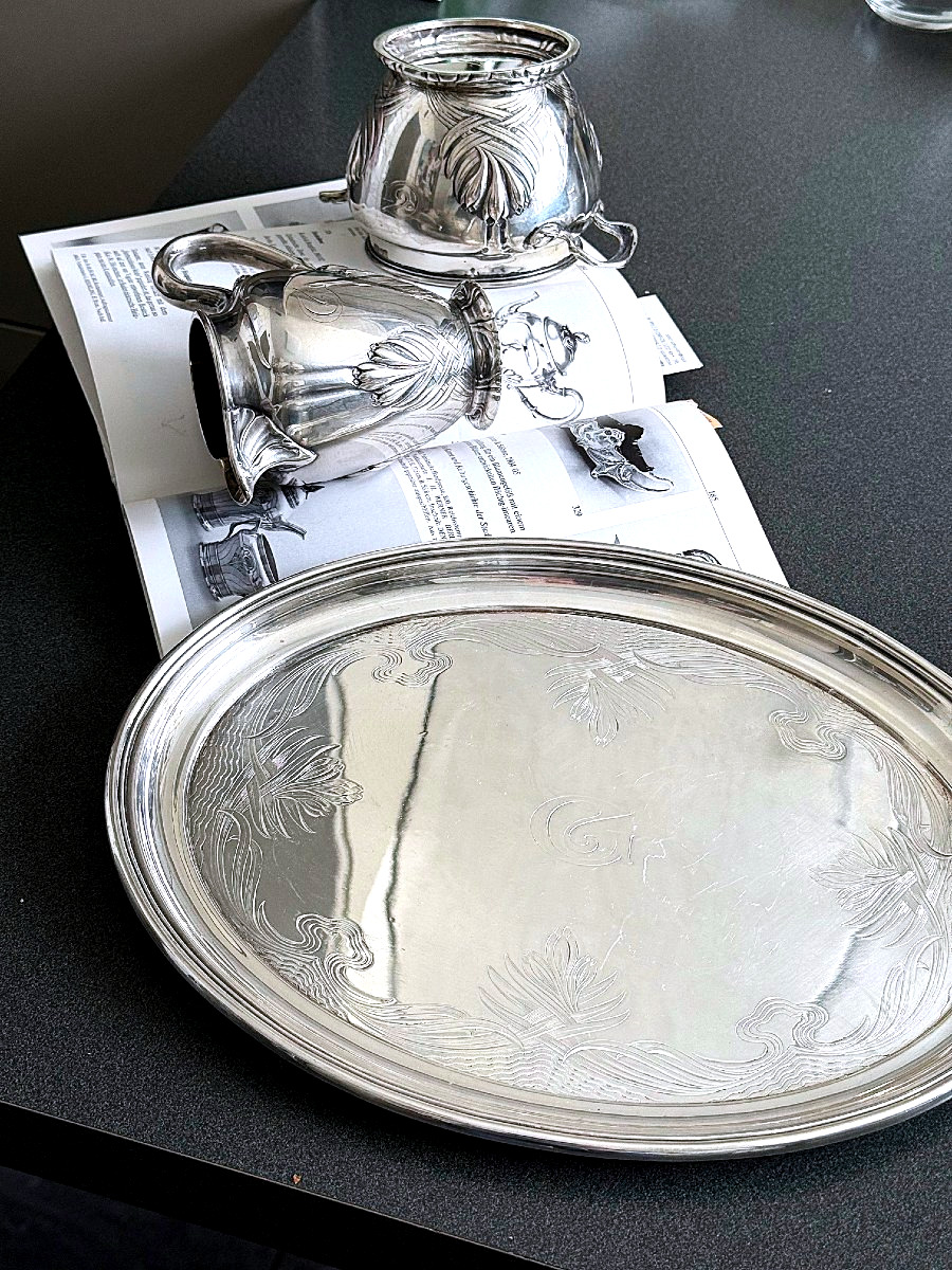 Service en argent Art nouveau · Création Heinrich Vogeler · Plateau, Pot à crème & Sucrier 1903