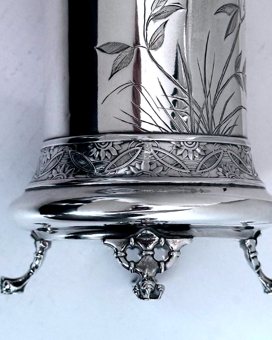 Tiffany & Co. Japonesque (japanese-inspired) Sterling Silver Vase With Original Insert-photo-3