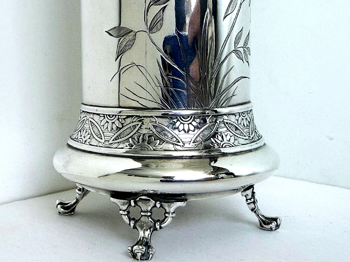 Tiffany & Co. Japonesque (japanese-inspired) Sterling Silver Vase With Original Insert-photo-4
