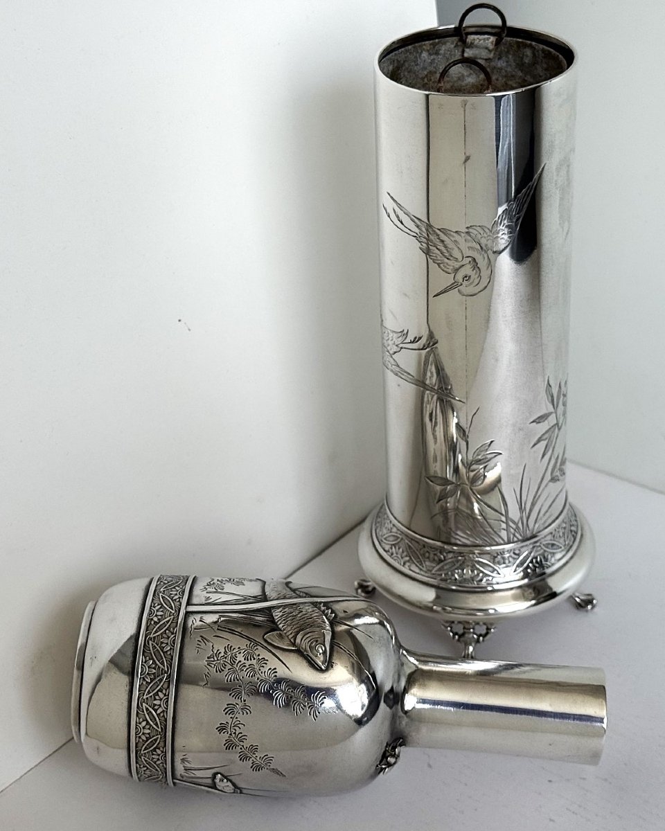 Tiffany & Co. Japonesque (japanese-inspired) Sterling Silver Vase With Original Insert-photo-6