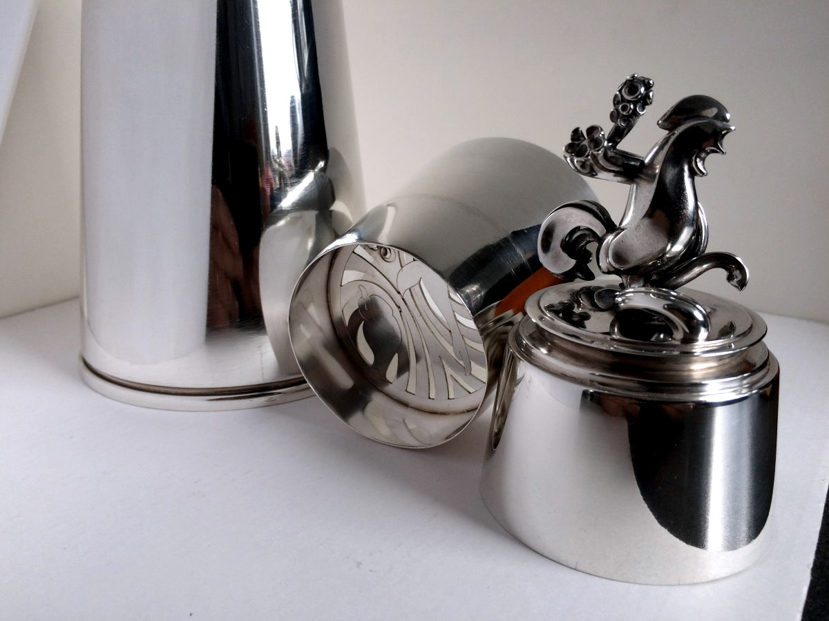 Georg Jensen Large Sterling Silver Cocktail Shaker, Cactus 572 A, Grasshopper Club Zurich-photo-4