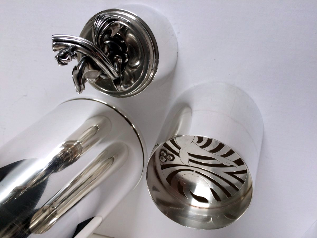 Georg Jensen Large Sterling Silver Cocktail Shaker, Cactus 572 A, Grasshopper Club Zurich-photo-6