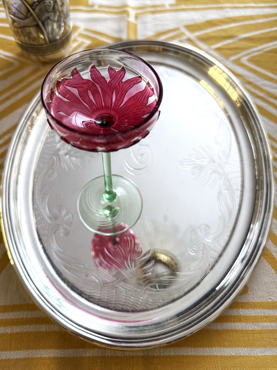 Art Nouveau Liqueur Glass With Ruby-lined Interior And Uranium-glass Stem, Köln Ehrenfeld-photo-2