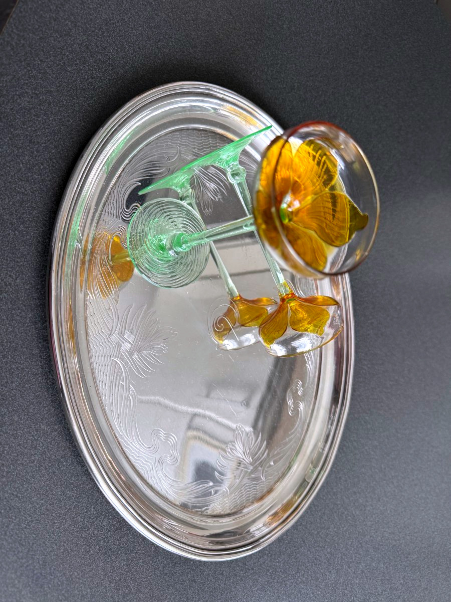 Art Nouveau Liqueur Glass With Ruby-lined Interior And Uranium-glass Stem, Köln Ehrenfeld-photo-7