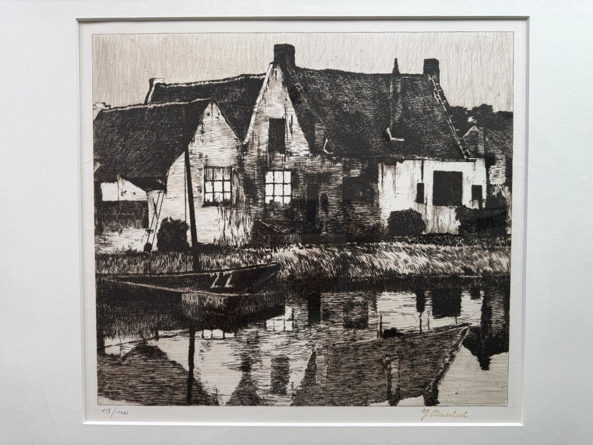Max Clarenbach (1880–1952) Original Etching “winter In Wittlaer” Signed In Pencil, School Of -photo-4