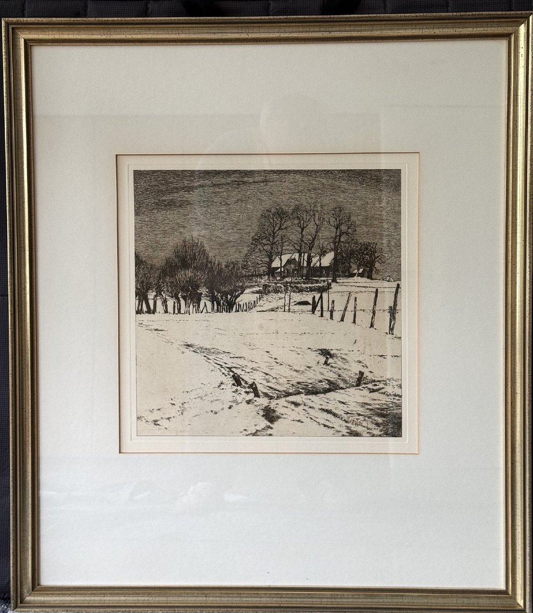 Max Clarenbach (1880–1952) Original Etching “winter In Wittlaer” Signed In Pencil, School Of -photo-4