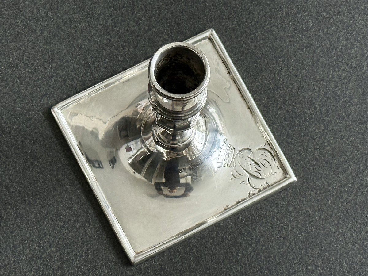 Paire de petits flambeaux en argent aux armoiries comtales Allemagne probablement Schwerin 1820-photo-2