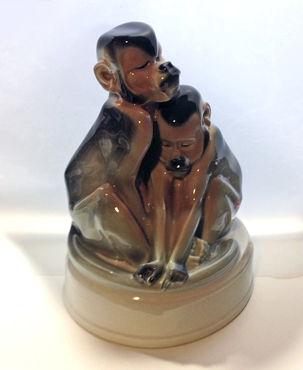 KPM Berlin, Anton Puchegger, groupe de singes en porcelaine Art nouveau, 1909/1925-photo-2