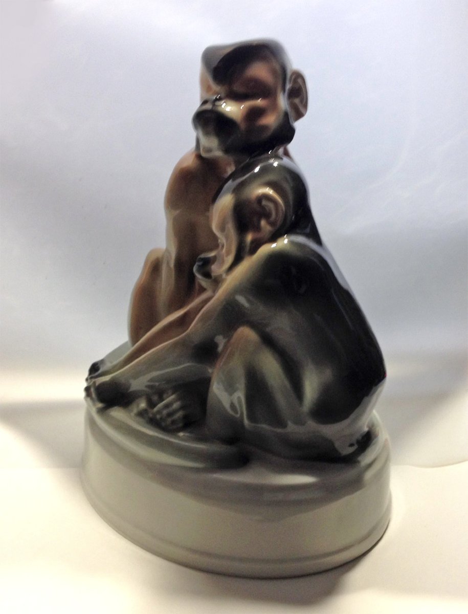 KPM Berlin, Anton Puchegger, groupe de singes en porcelaine Art nouveau, 1909/1925-photo-4