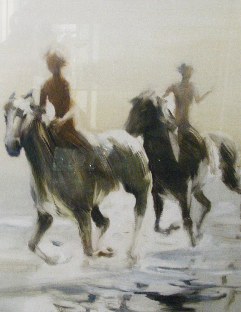 Manfred Schatz Trois Cavaliers Sur La Plage Peinture à L’huile  Manfred Schatz [1925 – 2004]-photo-3