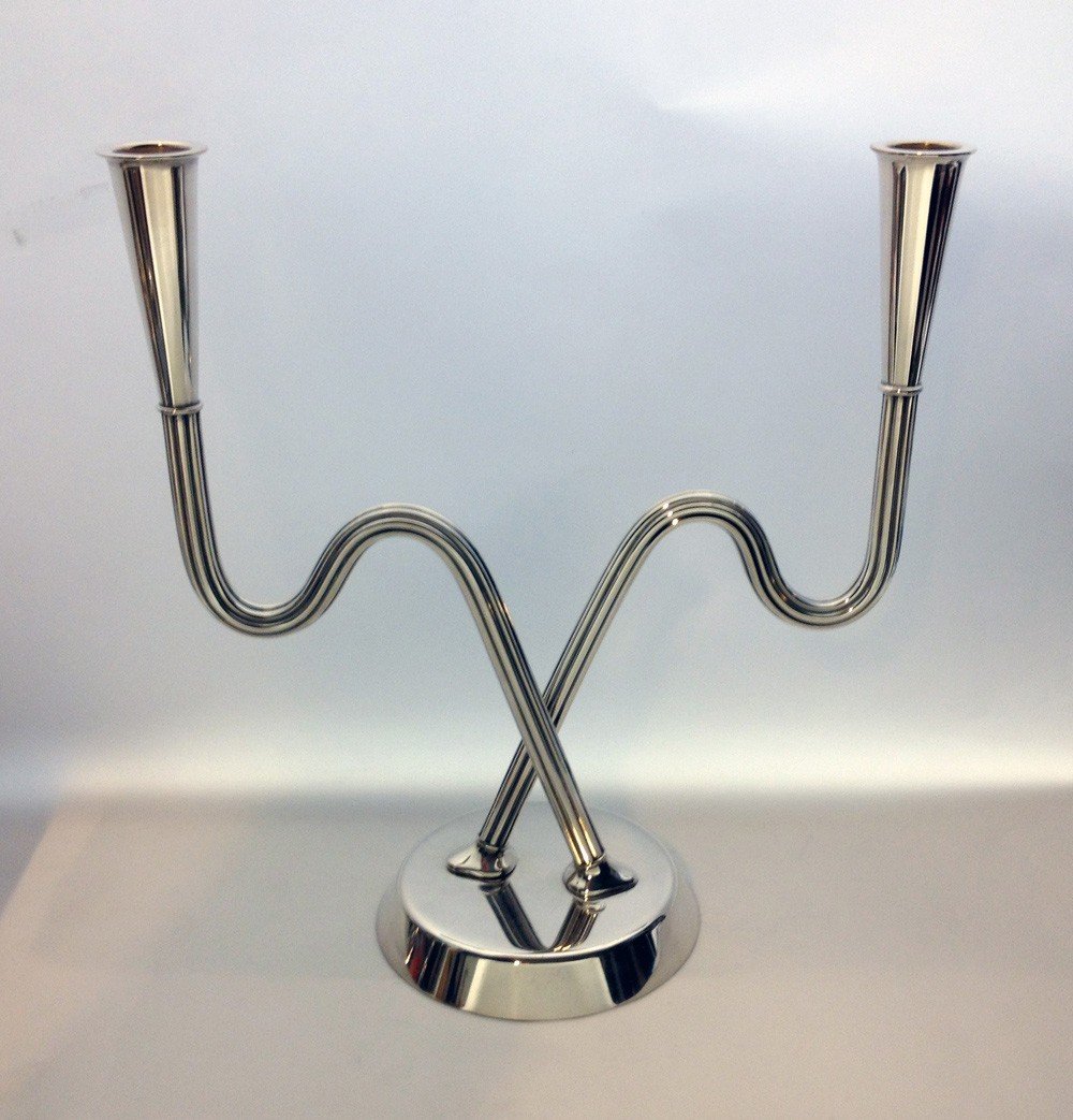 Georg Jensen Sigvard Bernadotte Mid-century Modern Pair Of Candelabras 1050, Sterling Silver-photo-2