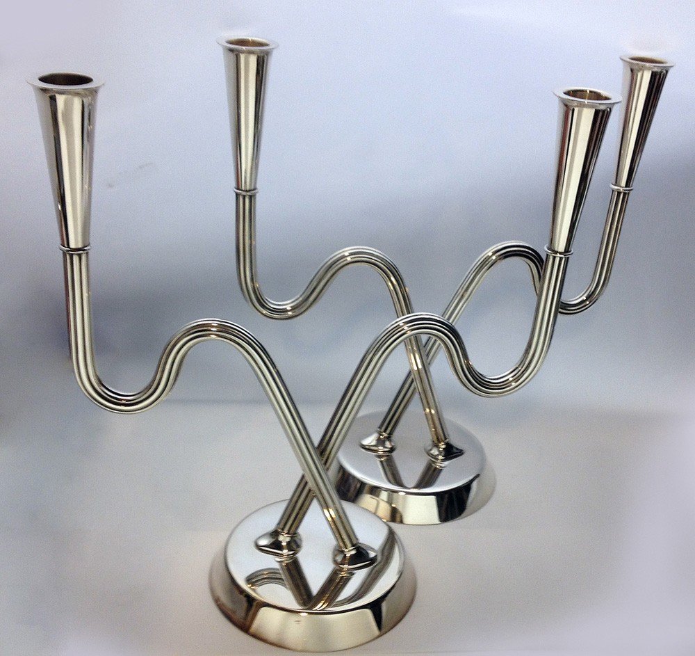 Georg Jensen Sigvard Bernadotte Mid-century Modern Pair Of Candelabras 1050, Sterling Silver-photo-4