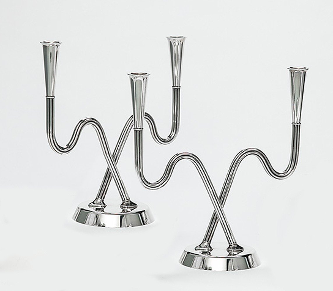 Georg Jensen Sigvard Bernadotte Mid-century Modern Pair Of Candelabras 1050, Sterling Silver