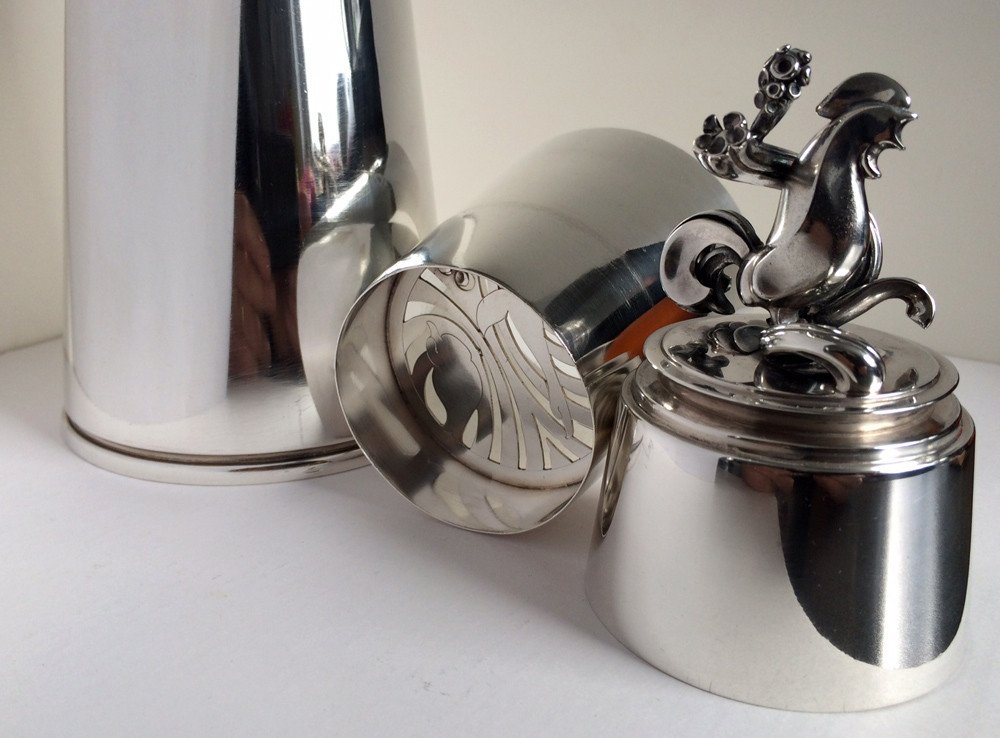 Georg Jensen 1933-44 Cocktail Shaker 774 Art Déco En Argent, Design: Harald Nielsen 1936-photo-4