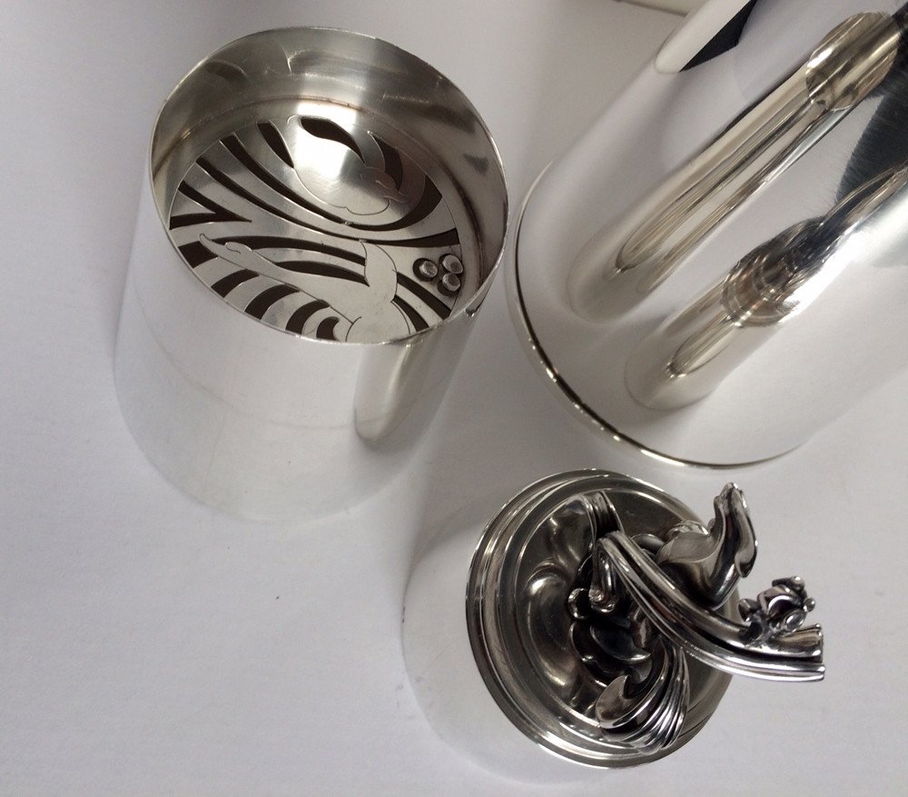 Georg Jensen 1933-44 Cocktail Shaker 774 Art Déco En Argent, Design: Harald Nielsen 1936-photo-1
