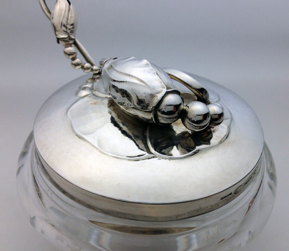 Georg Jensen, Baccarat Art Nouveau Jam Jar, Preserve Pot #2 C Blossom-photo-2