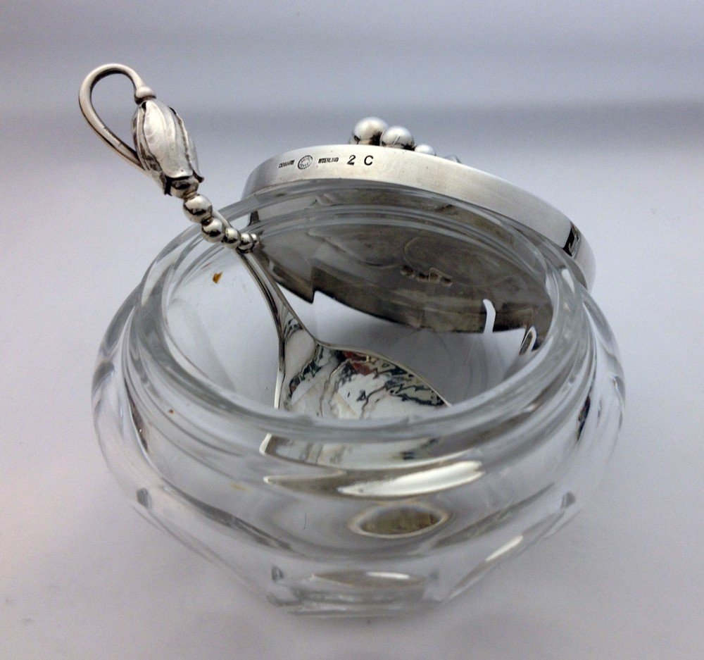 Georg Jensen, Baccarat Art Nouveau Jam Jar, Preserve Pot #2 C Blossom-photo-3