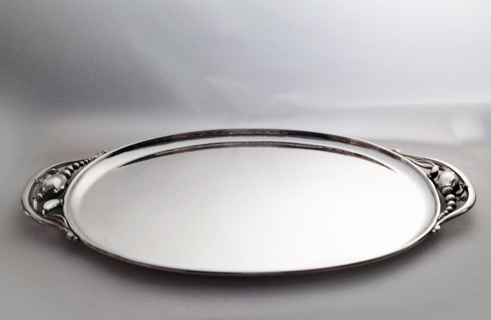 Georg Jensen Art Nouveau Plateau De Service # 2h En Argent, Blossom-photo-2