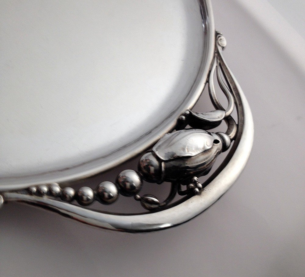 Georg Jensen Art Nouveau Plateau De Service # 2h En Argent, Blossom-photo-3