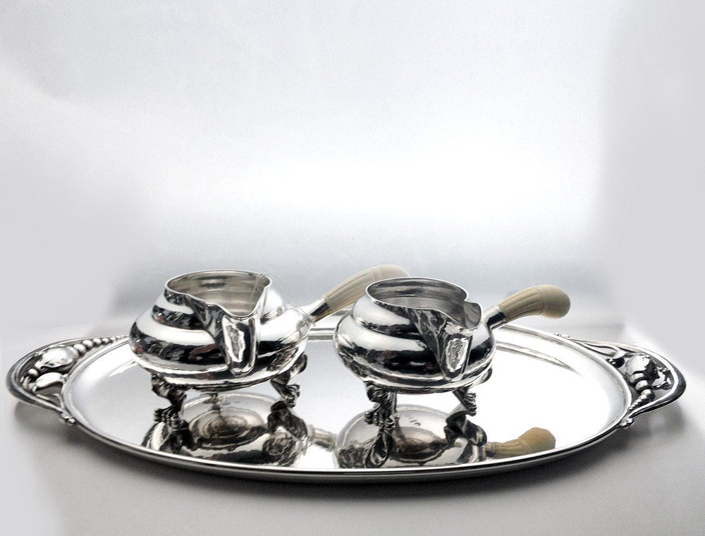 Georg Jensen Sterling Blossom Art Nouveau Crémier 2 B En Argent 925 1919-27-photo-3