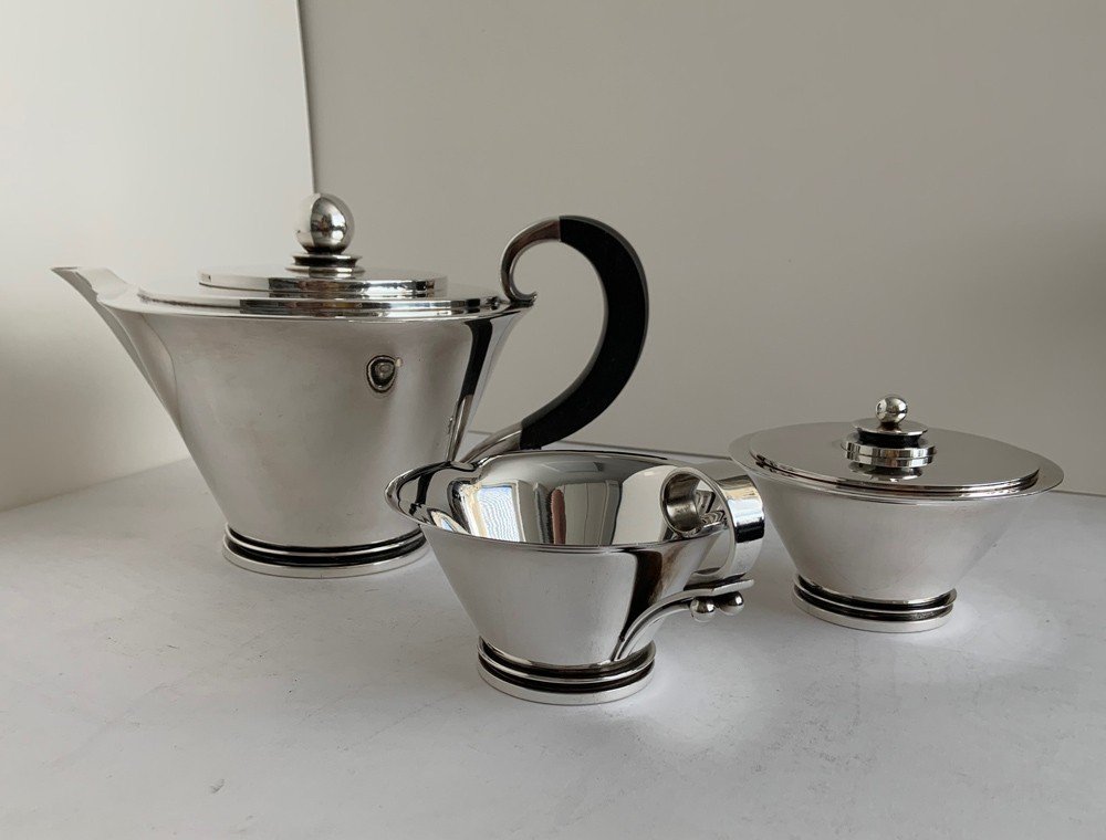Service à Thé Marocain 4 Pièces – Théière Et Sucrier Argentés, Verres Rouge Et Bleu, Plateau