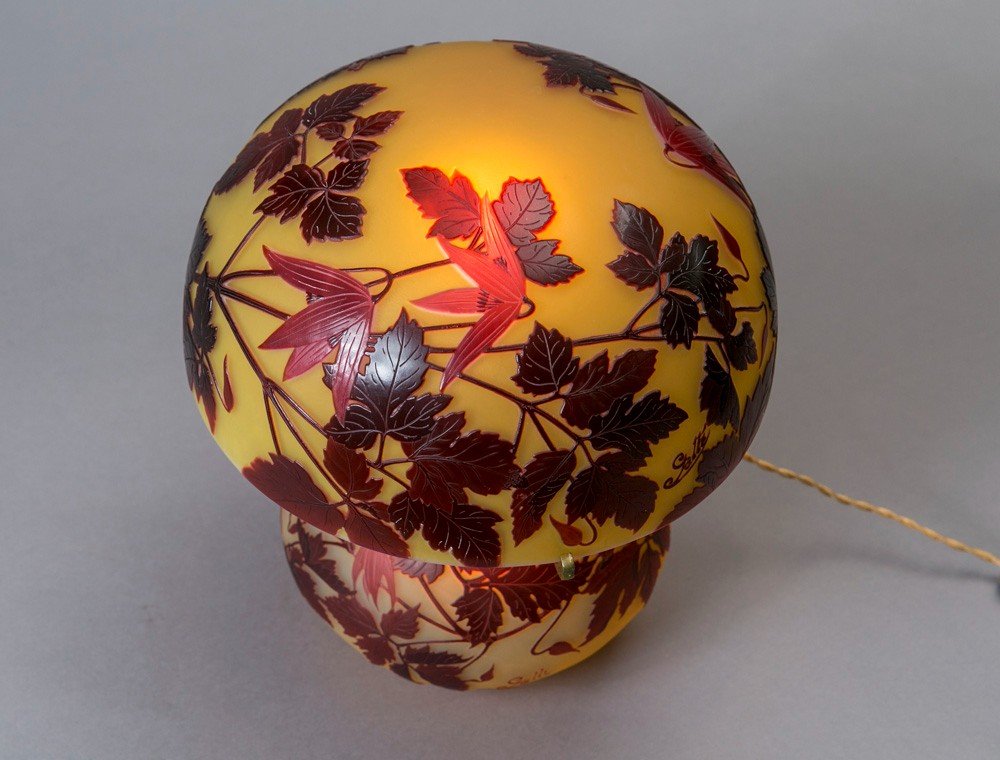 émile Gallé 1900 French Art Nouveau Glass Table Lamp Floral Decor, Cyclamen-photo-3