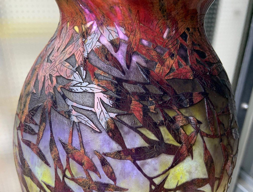 Daum Nancy XXl Vase In Cameo Glass Autumn Landscape Circa 1910, Symbolism-photo-3