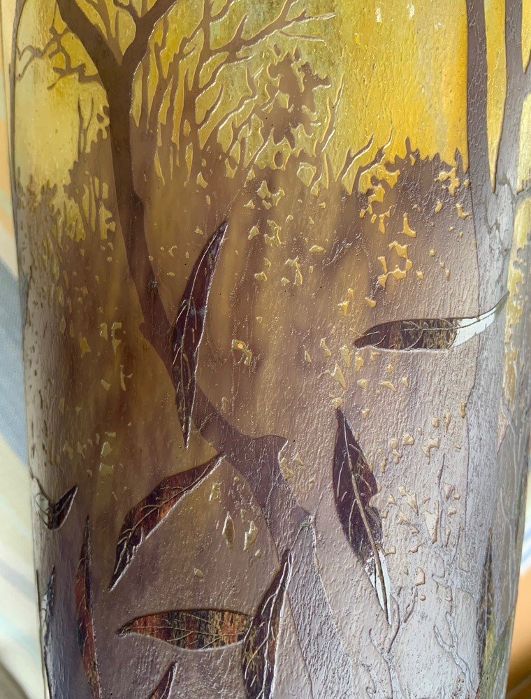 Daum Nancy Vase XXl En Verre Camée Paysage D’automne Vers 1910, Symbolisme-photo-2