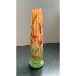 Vase En Verre Camée Art Nouveau Blé Et Coquelicot, Design : Daum Frères Nancy, France 1900