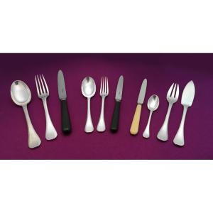 Art Deco Cutlery Set In Silver 950, Puiforcat, Model Dinard