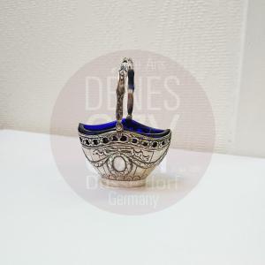 Mini Silver Basket With Blue Glass, 800 Silver