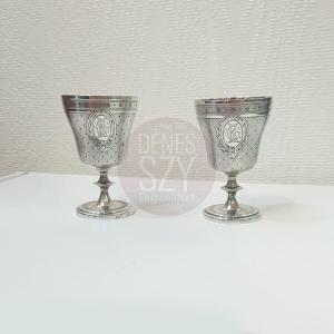 2x Egg Cups, Liqueur Cups,  Partly Gold Plated Silver