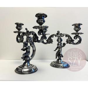 Pair Of Two-branch Candlesticks With Musicians, Vienna Circa 1870